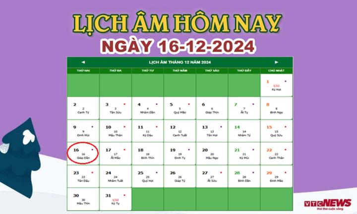 Xem lịch âm hôm nay ngày 16/12/2024.